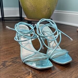 Jennifer Lopez Metallic Blue Strappy Heels